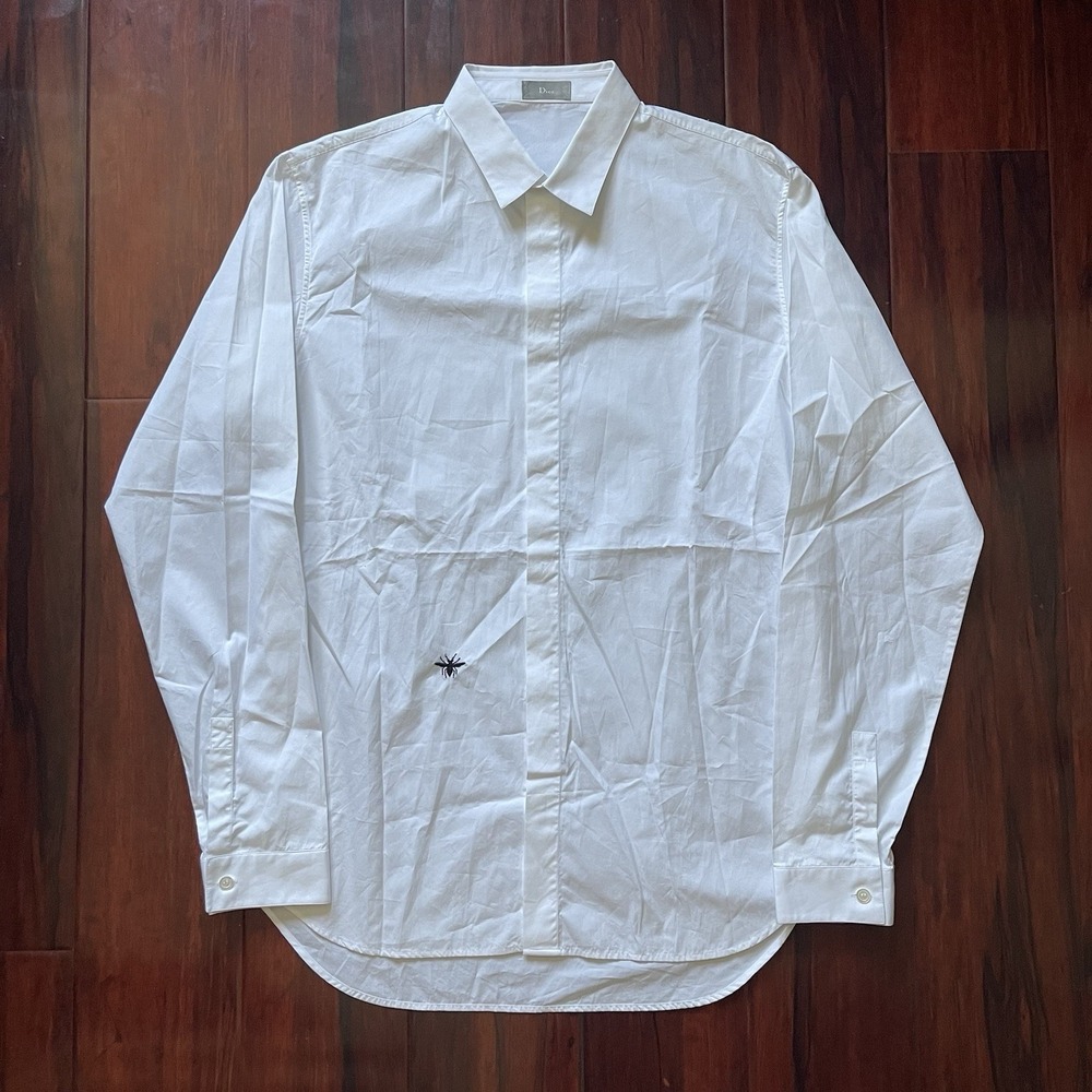 Dior Homme Kris Van Assche SS16 White Cotton Poplin Shirt Bee Embroidery IT 41